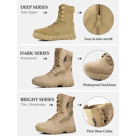 ⚡ Men's Bright Tan Combat Suede Leather Lightweight Military Work Desert Boot - Picture 5 of 8